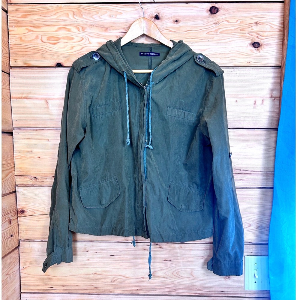 Brandy Melville‎ Olive Green Hooded Utility Jacket Roll Tab Sleeves One Size